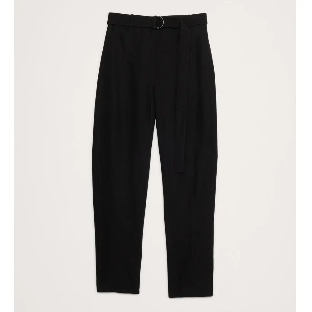NEW Banana Republic Black Linen-Tencel Barrel Leg Belted Ankle Trouser Pant 8L